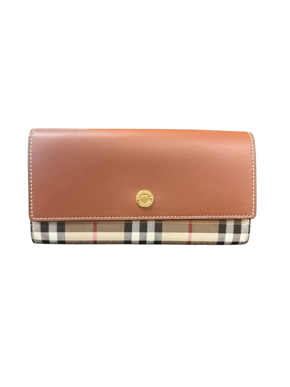 Burberry Tan Leather & Vintage Check Continental Wallet
